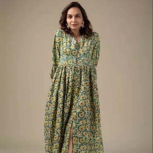 Stylish Women's Summer Vacation Long Dress Hand Block Floral Print Casual Party Wear Personalized <b>Bridal</b> Wedding Gift on Sale - Product Image 1