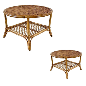 Mesa de centro de diseño moderno de teca de madera en la parte superior y adornos de ratán al lado de forma redonda para la decoración del jardín - Product Image 3