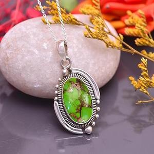 Colgante de joyería fina de piedras preciosas de turquesa verde, colgante de joyería fina de Plata de Ley 925 con sello 925, joyería colgante de plata - Product Image 2