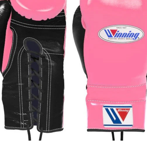 Gants de boxe à lacets Winning, rose et noir, cuir véritable de qualité supérieure, gants d'entraînement et de sparring professionnels, édition femme, 8 oz, 14 oz - Product Image 4