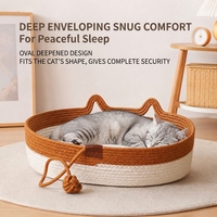 Panier pour chat respirant tissé à la main avec coussin, griffoir en corde de coton, lit pour chaton, pour chat de taille moyenne et grande, lit pour chat en forme d'oreille ovale