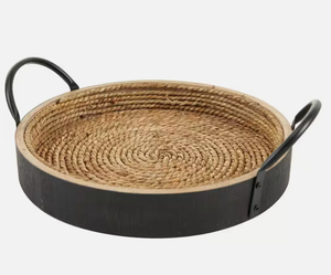 ถาดหญ้าทะเลทรงกลมทำด้วยมือพร้อมที่จับโลหะสีดำแข็งแรงสำหรับการจัดและตกแต่งบ้านจากเวียดนาม - Product Image 5