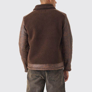 <b>Men's</b> Brown Genuine Leather <b>Sherpa</b> Lined <b>Jacket</b> With Zipper Closure Turn-down Collar Casual Winter Wear - Product Image 3