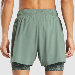 Shorts de sport 2-en-1 en coton pour hommes, grande taille, à séchage rapide, avec poches latérales, pour la course et la gym, style streetwear, vente en gros - Product Image 2