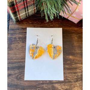 Southwest Handmade Drop <b>Earrings</b> with <b>Black</b> Agate and Sterling Silver Heart <b>Dangle</b> - Product Image 1