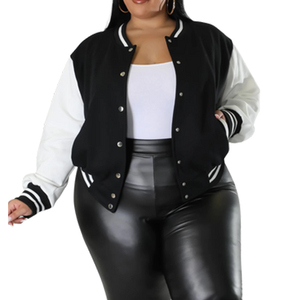 เสื้อแจ็กเก็ตมีสไตล์พลัสไซส์ดีไซน์คลาสสิกสีดำและสีขาวนุ่มใส่สบายเหมาะสำหรับลุคสปอร์ตหรือสตรีทแวร์แบบลำลอง - Product Image 1