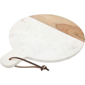 Tabla de cortar de forma circular Diseño de luna creciente PC Material de mármol Utensilios de cocina Agujero colgante Tabla de queso Función de servicio - Product Image 6