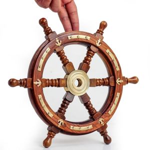 Rueda de barco antigua decorativa modelo de oficina y decoración del hogar al por mayor rueda de barco de madera objeto decorativo en artículo náutico - Product Image 2