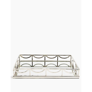 Plateau en métal décoratif fantaisie classique fait à la main avec plateau de rangement rectangulaire en verre argenté miroir pour cadeaux en gros - Product Image 3