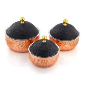 Ensemble de 3 casseroles en acier inoxydable avec couvercle noir de luxe, finition cuivre, bon prix pour la maison et l'hôtel - Product Image 1