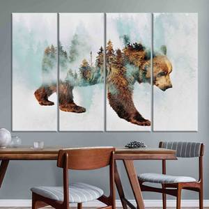 Lienzo impreso con diseño de oso caminando en la nieve: arte abstracto para pared con motivos forestales, JUEGO DE 4 LIENZOS - Product Image 1