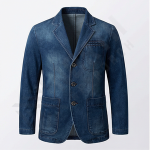 Veste en jean décontractée pour homme, style rétro, coupe décontractée, toile durable, bleu délavé, polyvalente, confortable, à porter tous les jours - Product Image 1