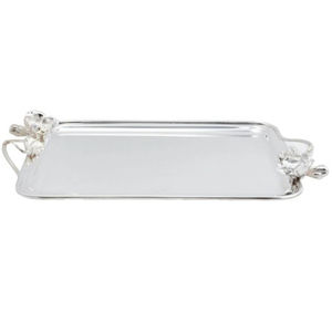 Classic Oval Hammered Stainless Steel Serving Tray With Gold Ginkgo Leaf Handles Home Decor & <b>Party</b> Serving Decorative <b>Food</b> Tray - Product Image 6