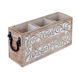 Wooden <b>Cutlery</b> Holder for spoons forks knives tissue papers <b>stand</b> with Handle - Product Image 1