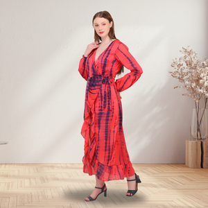 เดรสแม็กซี่ประดับด้วยมือหรูหราจากผู้ผลิตอินเดียดีไซน์เป็นจีบและงานแฮนด์เมดที่สวยงามสำหรับใช้ในงานเฉลิมฉลอง - Product Image 4