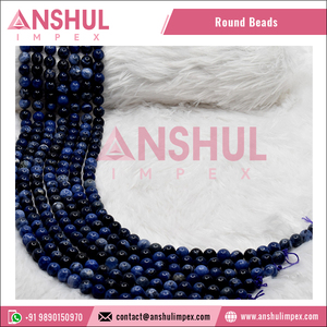 หินโซดาไลต์ธรรมชาติเคลือบเงา,ลูกปัดเส้นเดี่ยวกลมขนาด4มม. คุณภาพสูงเกรด AAA - Product Image 5