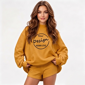 Nouveau style – Pull molletonné personnalisé pour femme, col montant, imprimé, coupe oversize, épaules tombantes - Product Image 1