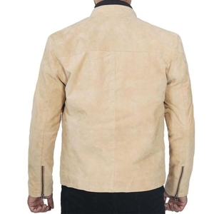 Veste décontractée pour homme en cuir d'agneau véritable, col rabattu, manches zippées, logo frontal, respirante et écologique - Product Image 2