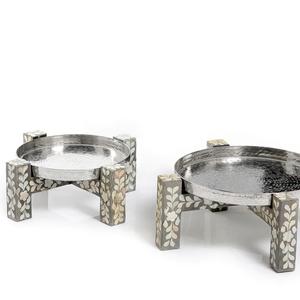 Plateau de service à gâteaux en métal au design de luxe, présentoir pour centre de table de mariage, plateau de service pour aliments et collations avec support en bois - Product Image 6