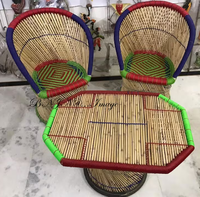 Ensemble de tables et chaises de salle à manger en bambou de style antique, mobilier de parc extérieur écologique