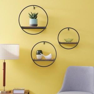 Durable Decorative Light Weight Metal Wooden <b>Wall</b> <b>Shelves</b> Circular Shaped Easy Access <b>Wall</b> Mounted Pack 3 Living Room Wardrobe - Product Image 2