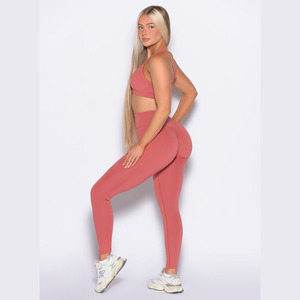 Vente en gros jambe en terre cuite taille élastique avec poches latérales sans couture sur le devant leggings de sport taille haute pour les entraînements de gym - Product Image 4