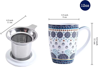 Tasses à thé imprimées en céramique rétro élégantes personnalisées directement en usine tasse en céramique de 12oz tasse à thé en porcelaine avec infuseur et couvercle