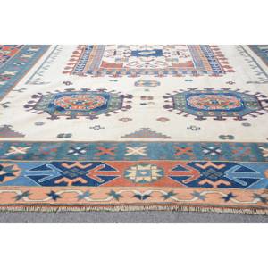 Tapis Kilim Turc Vintage Bleu Orange Patchwork Design 8.7 X 10.6ft Tissage Plat Laine Jute pour Adolescent Rectangle Couloir Latex - Product Image 3