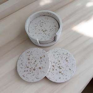 ชุดที่รองแก้ววงกลมลายจุดสีเบจ4ชิ้นชุดถาดรองแก้วหินอุปกรณ์ภายในบ้านงานแฮนด์เมดของขวัญตกแต่งบ้าน - Product Image 2