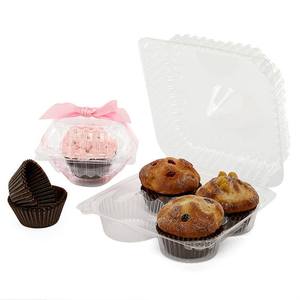 Clear PET Eco-friendly Disposable Clamshell Containers for Cupcakes Muffins Cakes Candies Salads Rectangle Pattern Made PP PVC - Product Image 1