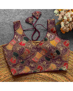 Blouse en fausse georgette de créateur avec crochets lourds faits à la main dos ouvert Bollywood fête indienne pakistanaise sud-asiatique vêtements ethniques - Product Image 1