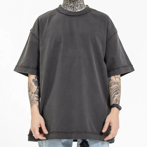Nueva Camiseta de punto de algodón 100% degradado lavado desgastado negro Universal Retro en blanco hombres mujeres bordado impreso personalizado - Product Image 1