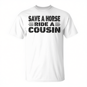 T-shirt sans manches avec citation « Sauvez un cheval, montez sur un cousin » pour usage promotionnel - Product Image 3