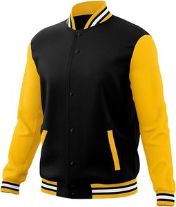 Chaqueta Universitaria de Béisbol Clásica con Logotipo Personalizado, Bordado Negro para Parejas, Chaqueta Universitaria de Béisbol para Hombre - Product Image 1