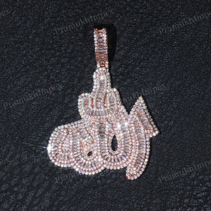Collier pendentif entièrement serti de moissanite VVS, style luxe, sur commande personnalisée, pour fête, hip-hop, en argent 925 plaqué or rose - Product Image 2