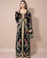 Robe longue marocaine de Dubaï pour femme, manches longues, pour mariage, soirée, grande taille, en velours riche, ornée de sequins et de perles, pour adultes