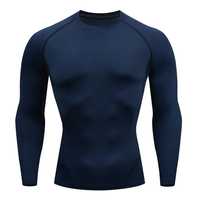 Chemise de compression pour homme, manches longues, spandex, polyester, col rond, respirante, coupe ajustée, vêtements de sport