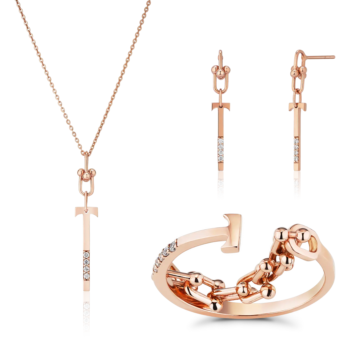 AU585 Gold Fine Jewelry Sets For Women Luxury Zirconia Rose Gold Cross Shaped Jewelry Set HTJ Wholesale Factory PTB331