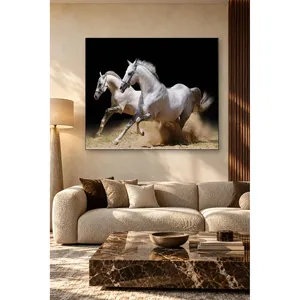 Fida Deux chevaux blancs qui font voler la poussière sur fond noir, impression sur toile - Product Image 3