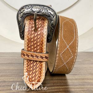 Ceintures en cuir suédé de qualité supérieure faites à la main avec point de botte et tissage de panier occidental ceintures de Cowboy et de Cowgirl en cuir de vache pour hommes et femmes - Product Image 1