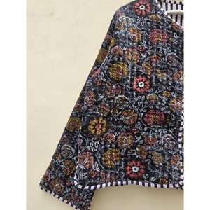 Jaipur inspiré indien bleu imprimé fleuri respirant matelassé velours Rivet veste confort Durable coupe décontractée hiver femmes - Product Image 2