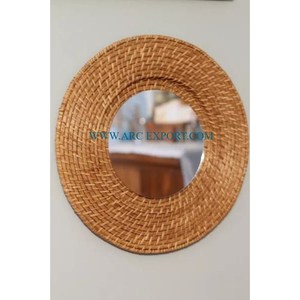 Fabricant de rotin brun couleur fait à la main miroir mural suspendu de grande taille miroir de courtoisie mural écologique de grande taille à vendre - Product Image 1