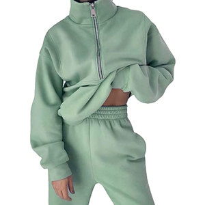 Chándal de lana de 2 piezas para mujer, Jersey informal con media cremallera, conjunto de chándal para correr, ropa de gimnasio y Fitness - Product Image 2