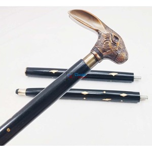 Poignée de tête de lapin Antique en laiton avec bâton de marche en bois noir réglable cadeau parfait pour les hommes et les femmes âgés et âgés - Product Image 2