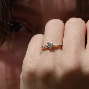 6x4mm White CZ Oval Cut Engagement <b>Ring</b> Dainty <b>Silver</b> <b>Solitaire</b> with Side Stones 18K Gold Plated for Wedding or Gift - Product Image 2