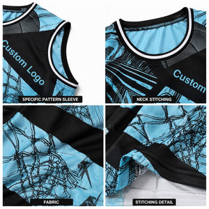 Conjunto de Uniforme de Baloncesto Sublimado Personalizado, Azul y Negro, Unisex, Sin Mangas, Transpirable, Ajuste Atlético, Ropa Deportiva para Equipos - Product Image 6