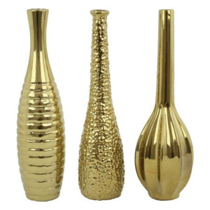 Stylish <b>Set</b> of 2 Gold Plated Metal Flower <b>Vases</b> with Different Sizes and Shapes Perfect for Elegant Home Decor - Product Image 3
