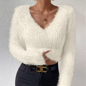 Casual Sexy Tank Tops mujer manga corta Mini suéter Top tejido pulóver transpirable cuello en V estilo Formal hecho liso - Product Image 5