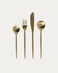 Ensemble de couverts en métal de conception classique, 4 pièces, en acier inoxydable doré, pour salle à manger, hôtel, fourchette, couteau, cuillère - Product Image 2