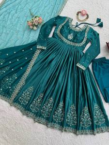 ชุดผ้าซาติน anarkali pent dupatta ยาวถึงพื้นวินเทจหวานแหววว - Product Image 4